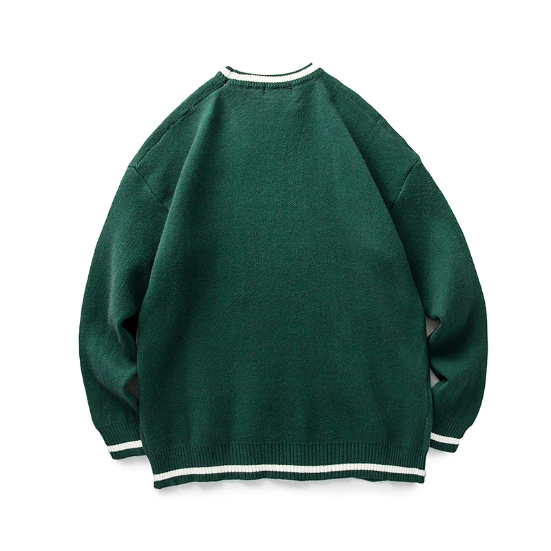2024 autumn and winter new American college style striped round neck pullover retro sweater 2