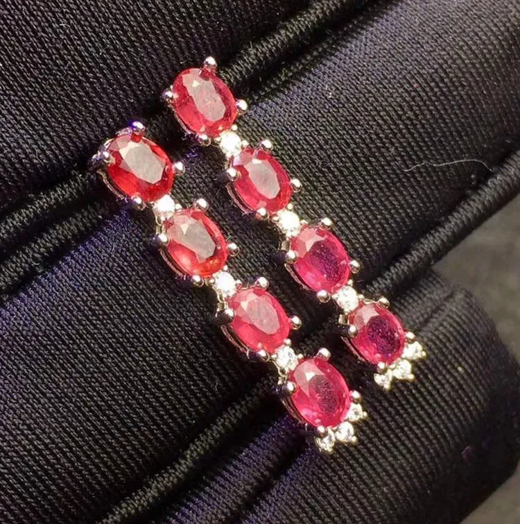 natural ruby Серьги-гвоздики из натурального танзанита или турмалина или рубина или сапфира,, Стерлинговое Серебро 925 пробы, 0.25ct* 8 шт., драгоценный камень# J9011010 - Цвет камня: natural ruby