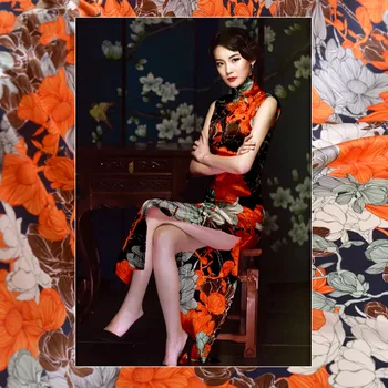 

The elegant orange stretch silk fabric for dress bazin riche getzner telas por metro tissu african tissus au metre stoffen stof