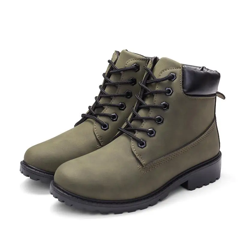 Зимние сапоги; модная женская обувь; chaussures femme; большие размеры; зимние белые Ботинки martin; женские повседневные кожаные водонепроницаемые ботильоны - Цвет: green