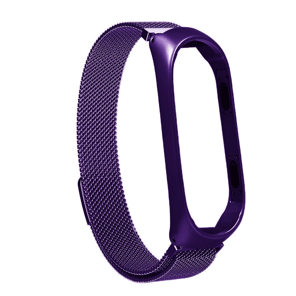 Магнитный браслет mi lanese, ремешок для Xiaomi mi, 3, 4, mi Band, 4, 3, металлический браслет, браслет из нержавеющей стали - Цвет ремешка: Фиолетовый