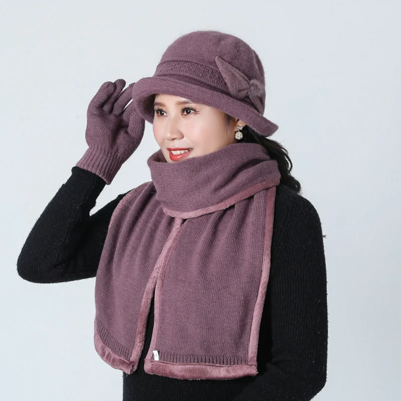 Bing Yuan Hao Xuan Winter Warm Knitted Hat And Scarf gloves Hat Warm Knitted Hat Winter Beanie Hat For Woman