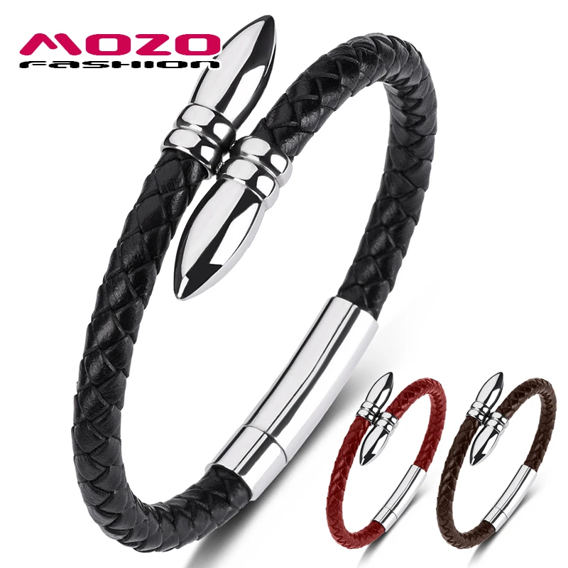 MOZO FASHION 2023 New Charm Men Bracelets Genuine Leather Rope High Quality Braided  Bangles Style Wholesale Jewelry 631