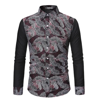 

Long Sleeve Men's Shirt Dress Fashion Print Casual Social Blouse Male Hawaiian Flower Shirts for Man Autumn New