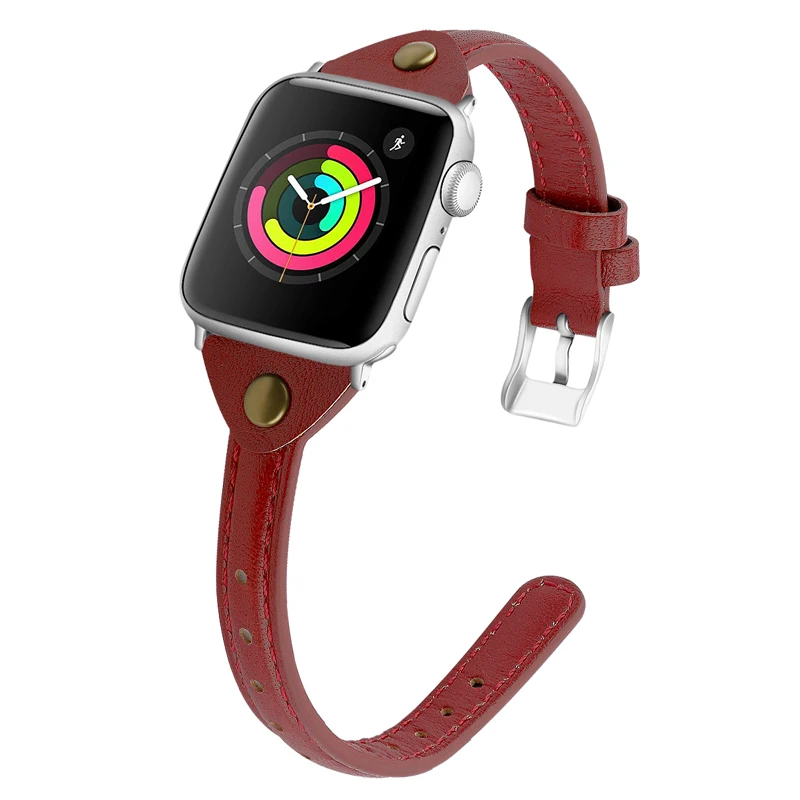 Ремешок для Apple Watch 4 5 iwatch ремешок 44 мм 40 мм 38 мм 42 мм 4 3 высококачественный кожаный Браслет Т-образный ремень с заклепками аксессуары - Цвет ремешка: Red