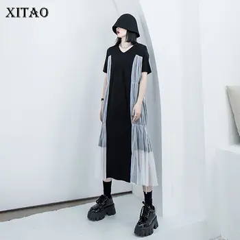 

XITAO Irregular Mesh Dress Fashion Pullover Pleated Goddess Fan Casual Minority Loose Elegant Casual Style Dress DMY4711