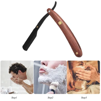 

Pro Razor Straight Edge Shaving Razor Stainless Steel Manual Shaver Folding Wooden Handle Hair Eyebrow Shaving Tool (No Blade)