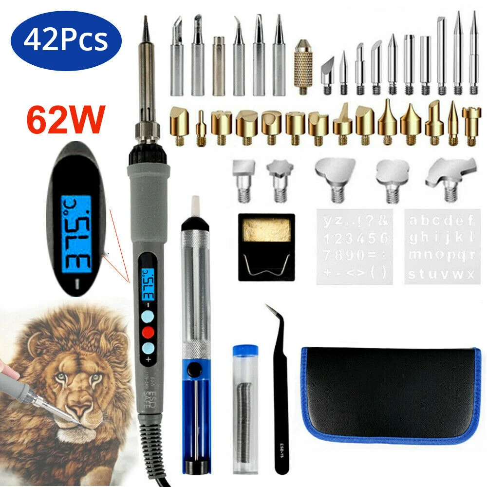 

Wood Burning Pen Tool Craft Carving Pyrography Pen Soldering Iron 62W Adjustable Temperature Welding Embossing Soldering Pen Set