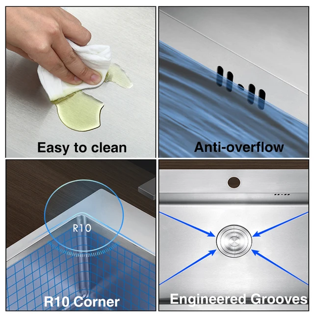 304สแตนเลสสตีลอ่างล้างจาน Topmount หรือ Undermount ชามเดี่ยวอ่างล้างหน้าสำหรับบ้านที่มีระบายน้ำอุปกรณ์เสริม 3