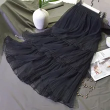 Однотонная юбка, весна, новая мода, свободная, повседневная, средняя длина, сетка, пэчворк, плиссированная юбка, Женская Нижняя юбка Y809