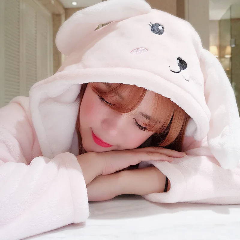 Feier новые модели зимние милые теплые Халаты женские мультфильм Медведь Кролик до колена банный халат плюс размер мягкое платье