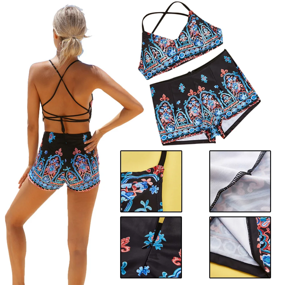 Женский комплект бикини с принтом купальник пляжные шорты летние танкини на