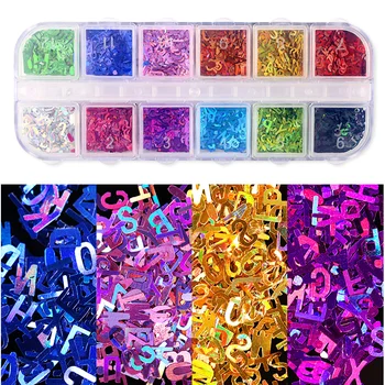 

Letter Holographics Nail Glitter Sequins Sparkly 3D Thin Butterfly Flakes Decorations for Nail Art Accessories 12 Colors