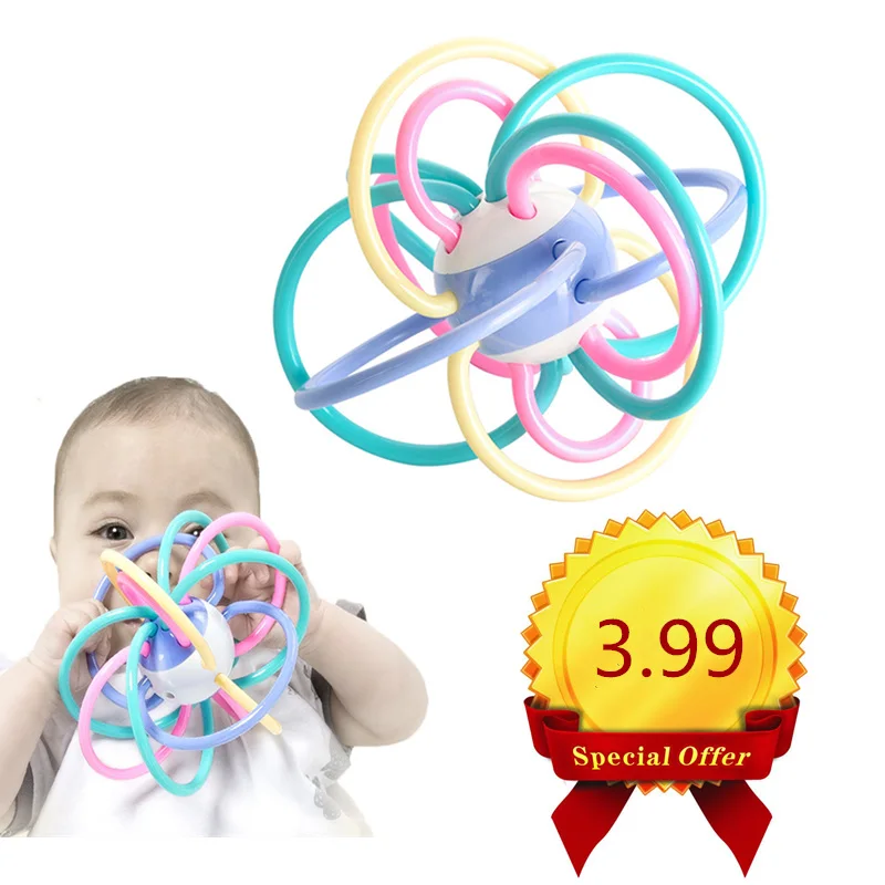 Игрушки для малышей 0-12 месяцев, развивающий мяч для новорожденных, безопасные мягкие игрушки для прорезывания зубов, пластиковый колокольчик, погремушка-грызунок для раннего развития
