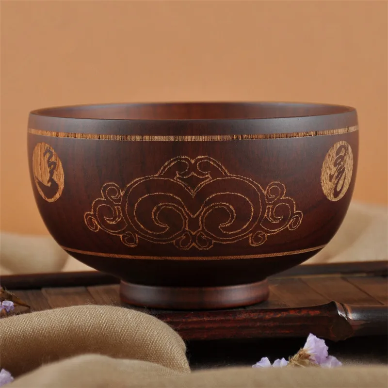 Mongolian style Wooden Bowl Mongolia Soup Salad Rice Noodle Bowls Ethnic Style Natural Wood Kids Original Wood Bowl Tableware