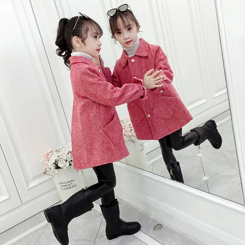 

Kids' Overcoat Autumn & Winter 2020 New Style Big Boy Western Style Tops Girls Korean-style Fashion Plaid Woolen Overcoat