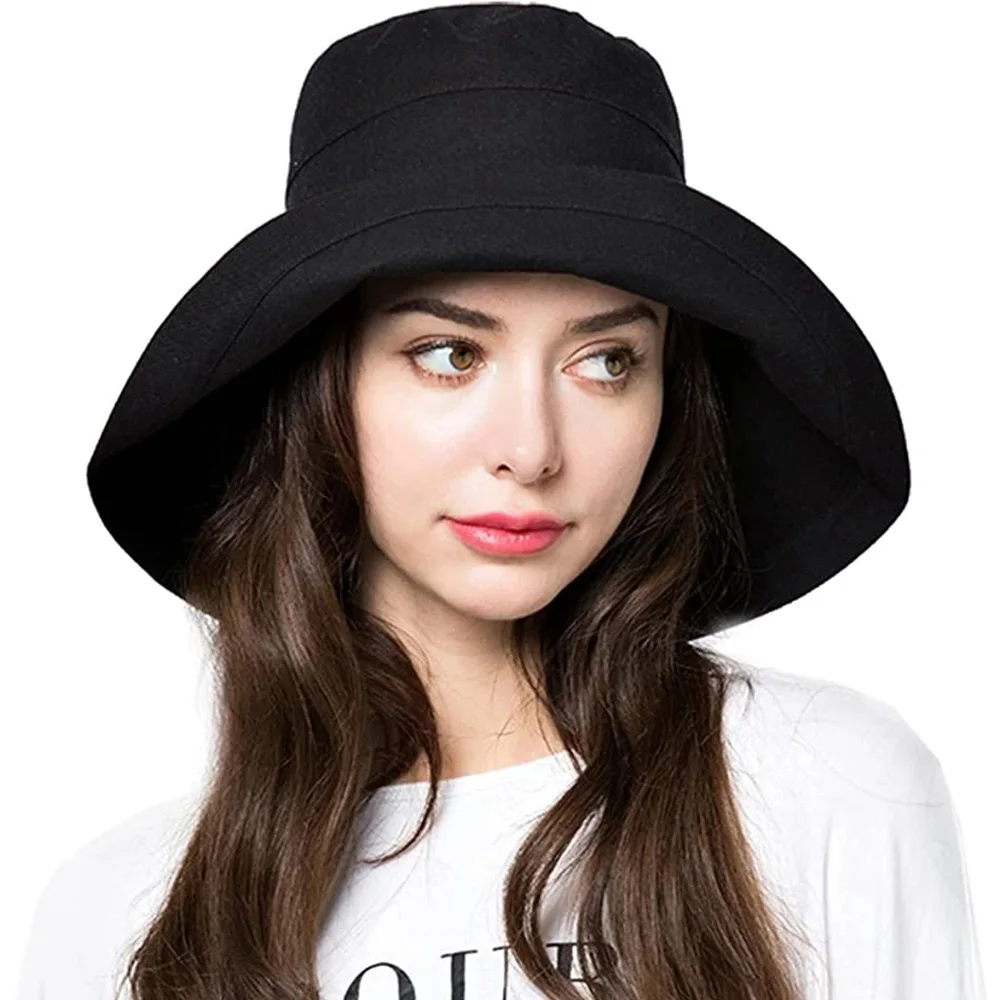 

Allaosify Sun Hat Women Floppy Cotton Hats Wide Brim Summer Beach Fisherman's Caps UV Packable Synthetic Hair Extensions