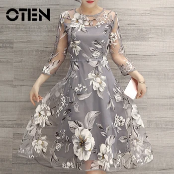 

OTEN 2020 Summer Women Dress For A Wedding Party Elegant Fashion Prom Printed O-Neck Ladies Robe Patchwork A-Line Sweet Female