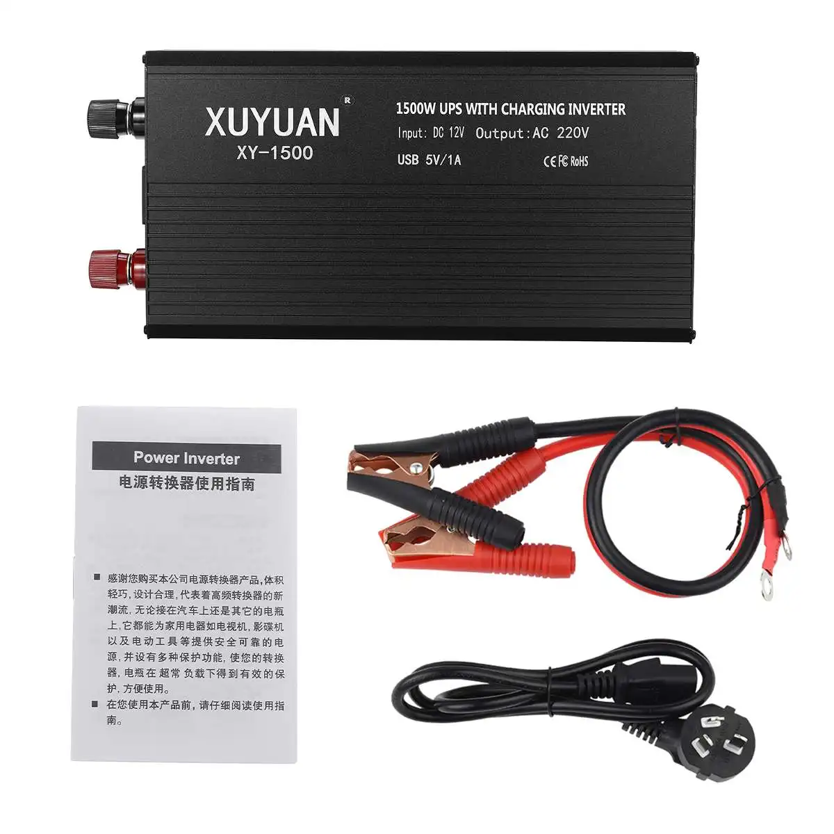 Автомобильный инвертор 12V 220V 1300/1500/1800W верхушкой с UPS Напряжение трансформатор ЖК-монитор Синусоидальная волна Дисплей 12V постоянного тока до 220V Солнечный Мощность инвертор