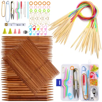 

Bamboo Handle Knitting Needles Tools Set Crochet Hooks Weave Yarn DIY Craft Stainless Steel Household Knitting Sewing Kit