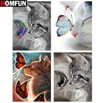 

HOMFUN Diamond Painting Cross Stitch "Animal cat butterfly" Full Square Round Diy 5d Diamond Embroidery Picture Rhinestone Art