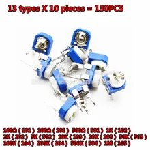 130 pces aparando o potenciômetro rm065 ajuste superior 100ohm-1mohm RM-065 resistores variáveis sortidas kit 13 tipo * 10 pces = 130 pces