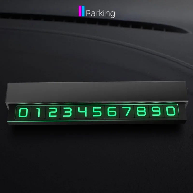 Car Temporary Parking Card Aluminum Alloy Luminous Magnetic Hide Mobile Phone Telephone Number Plate Card Auto Sticker Interior