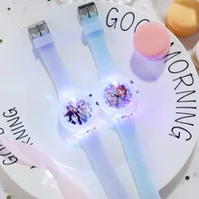 Disney-relojes de princesa de Frozen para niñas, reloj de Elsa luminoso de Aisha para niños, reloj de silicona con luces coloridas para estudiantes de escuela