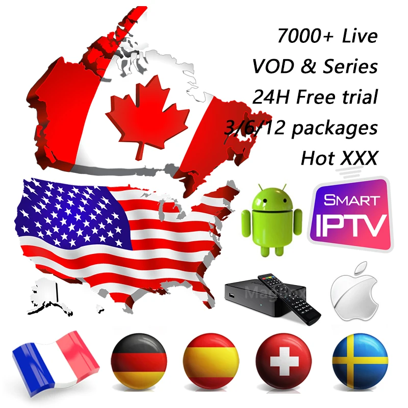 

Free trial USA Canada Iptv Subscription M3u Code 7000+ 4K HD Live Vod Series Hot XXX France Spain 1 Year Smart Android Tv Box