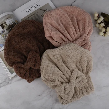 

Coral Fleece Dry Hair Hat With Bow Knot Cartoon Hair Turban Wrapped Towel Bathing Cap