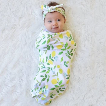 

2pcs Newborn Baby Fashion Safe And Comfortable Printing Sleeping Bag +Hair Band Newborn Bedding Accessories