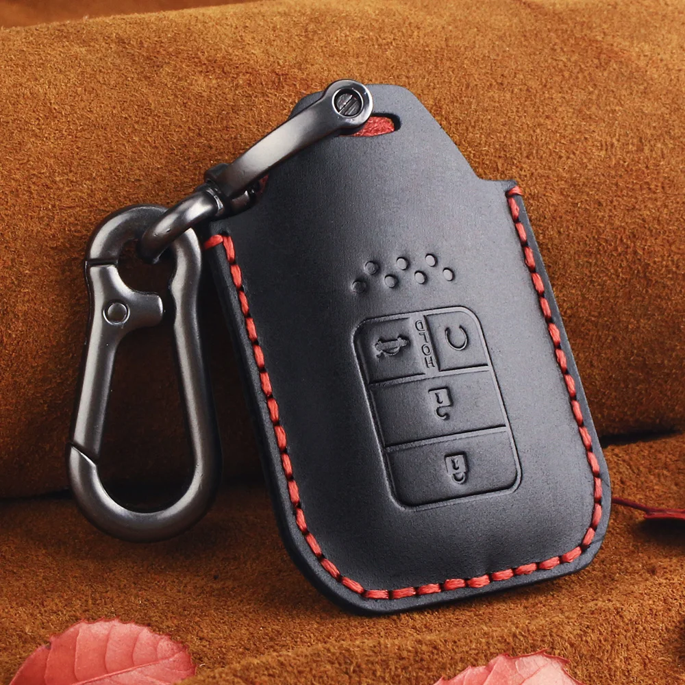 KEYYOU 4 кнопки кожаный дистанционный Автомобильный ключ чехол карта для зарядки без ключа чехол для Honda Civic Accord Cr-v Pilot CRV брелок - Название цвета: Черный