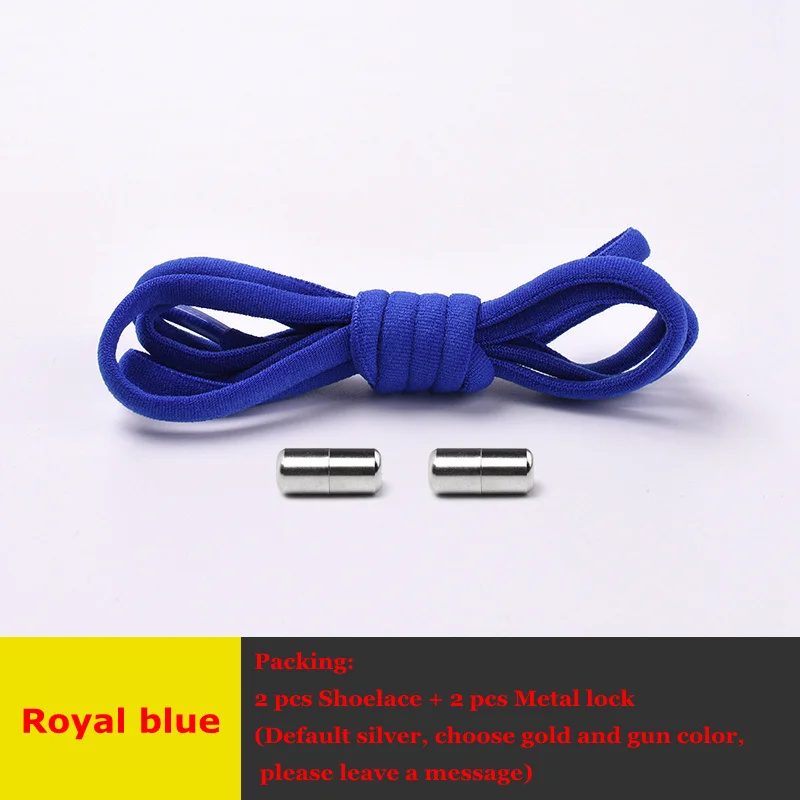 Royal blue Круглые шнурки для ботинок эластичные шнурки без завязок металлический замок быстрая безопасность ленивые шнурки подходят для отдыха кроссовки off white шнурки для обуви - Цвет: Royal blue