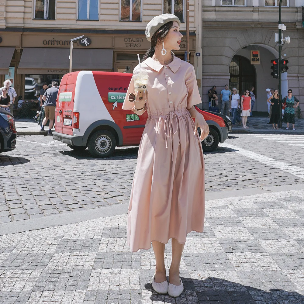 

France Non-mainstream Hyuna feng zhang Skirt 2019 Summer New Style WOMEN'S Dress Retro Laziness-Style Waist Hugging Lace-up Dres