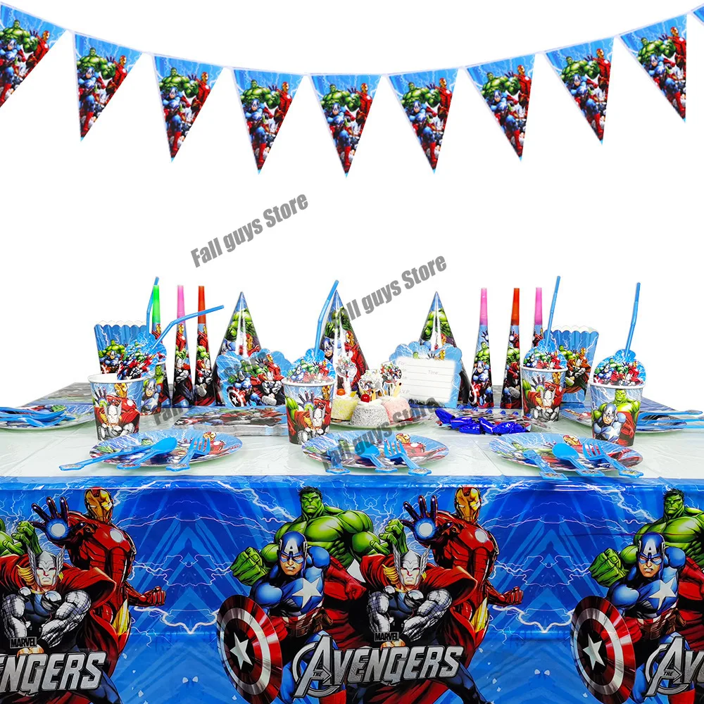 Conjunto de decoración de fiesta con dibujos de Disney Marvel para niños, 9/16 Uds., mantel, taza de papel, pegatinas para cumpleaños y Navidad