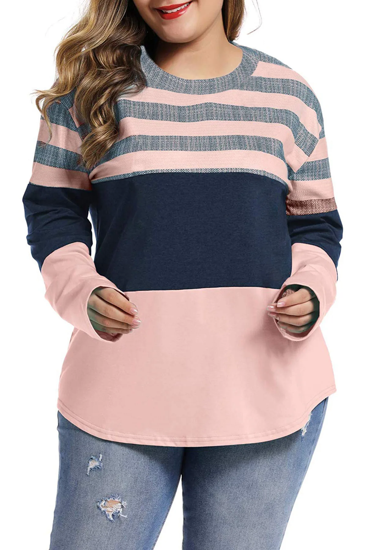 Spring Autumn and Winter Large Women's Printing and Splicing Large Fat Top Plus Size Tops Women Shirt - 4.00063E+12
