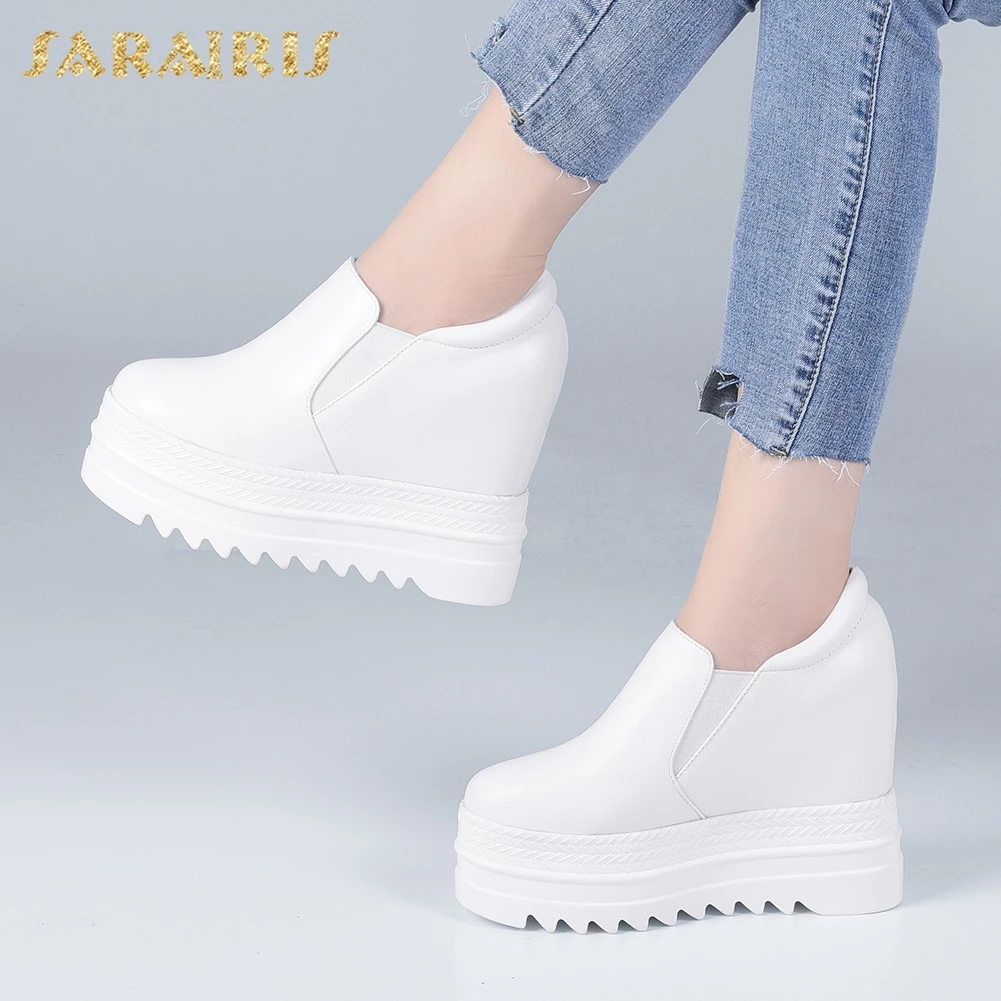 

Sarairis New Arrivals Genuine Cow Leather Comfortable Shoes Woman Pumps Slip On Platform Increasing Heels Pumps Women Shoes