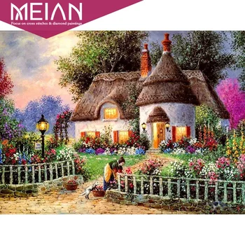 

MEIAN Landscape village scenery new arrival DIY Crystal full drill Round 5D diamond painting cross stitch kit mosaic rhinestone