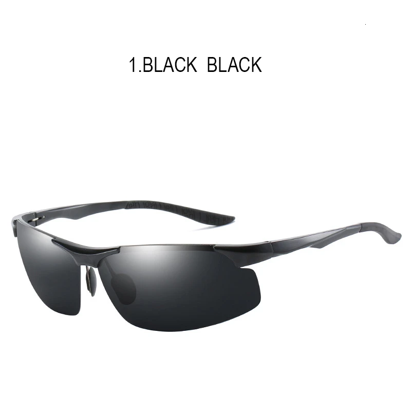 SHARK SAIL Design Aluminum Magnesium Sunglasses Polarized Men Semi Rimless Coating Mirror Sun Glasses Male Eyewear Accessories - Lenses Color: 1.BLACK  BLACK