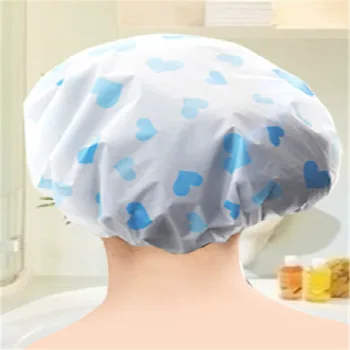 

PE adult bath cap 5PC Color Random Dot Waterproof Shower Cap Thicken Elastic Bath Hat Bathing Cap for Women Hair Salon Bathroom