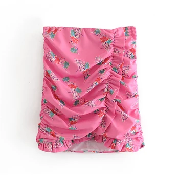 

Women Sweet Floral Print Mini Skirt Pleated Back Zipper Irregular Design Skirts Female Cute Casual Stylish Skirts
