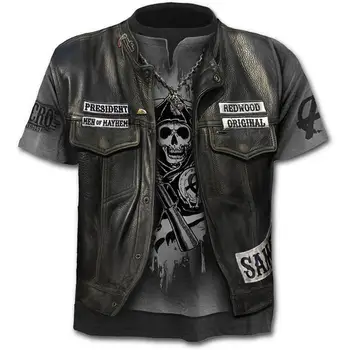 

2020 New Fake Jacket Print T-Shirt Skull 3d T-Shirt Summer Trendy Short Sleeve T-Shirt Top Men/Female Short Sleeve Top