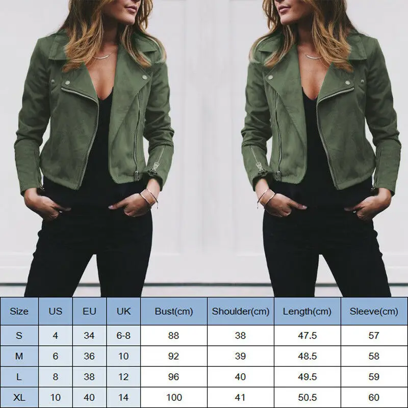 Best  Coat women Ladies Suede Leather Jackets Zip Up Biker Female Casual Coats Woman Flight Coat