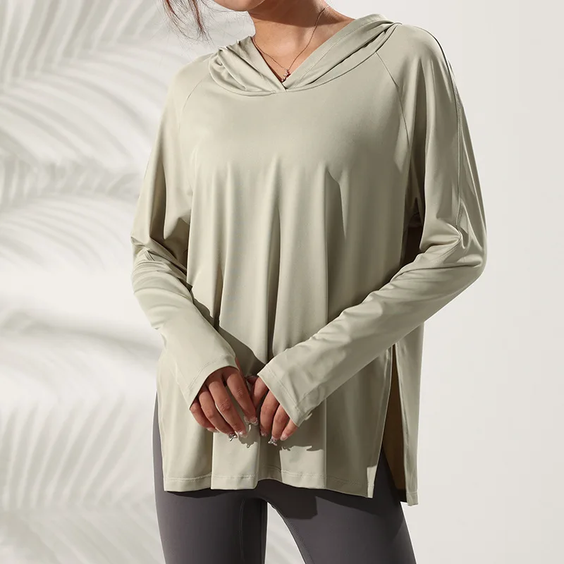 Hooded Training Running T-shirt Loose Fitness Clothing Gym Female Breathable Quick-dry Long Sleeved Yoga shirt Top Women Tees sports t shirt yoga top yoga shirt sports shirt