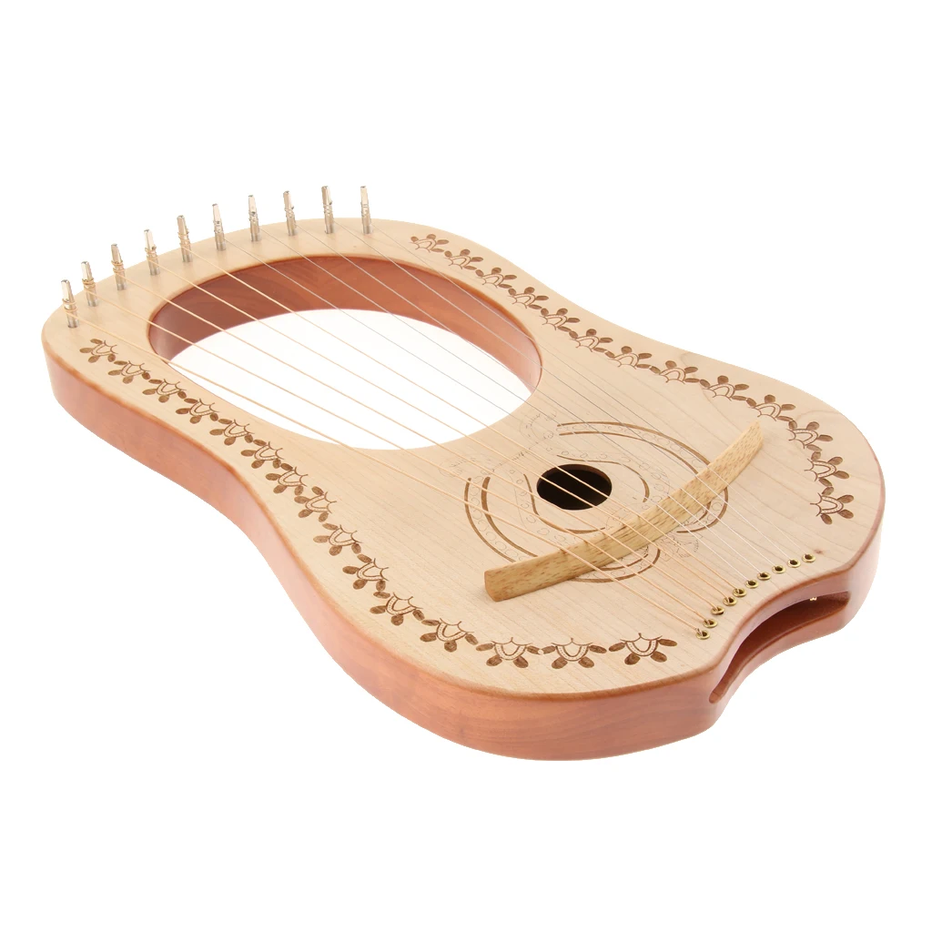Lyre Harp 10 Metal Strings Instrument Mahogany Wood for Beginner Music Lover