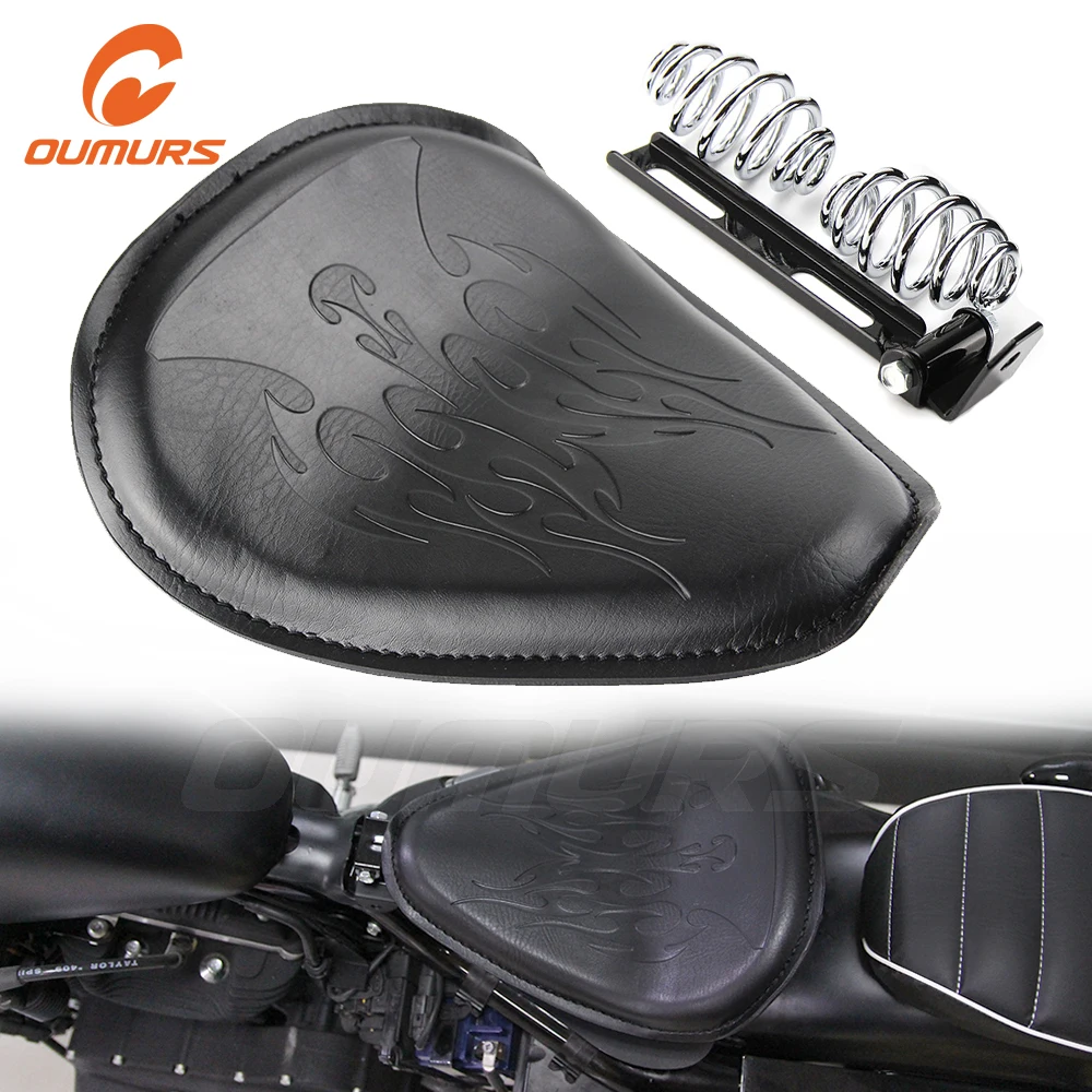 OUMURS Motorcycle Driver Solo Seat Leather With Spring Bracket For Harley Sportster XL883 1200 Softail Chopper Bobber Custom