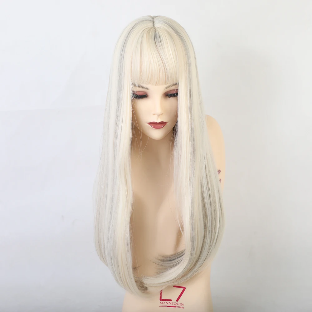 Длинный пепельный блонд многослойный парик с челкой натуральные волнистые парики для женщин косплей синтетические парики Термостойкое волокно - Цвет: lc169-6