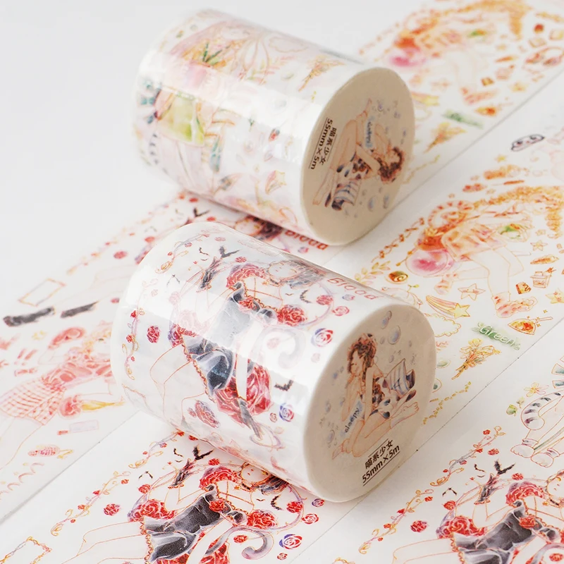 

5M Kawaii Meow Cat girl Washi Tape Japanese Paper DIY Planner Masking Tape Adhesive Tapes Stickers Decorative Stationery Tapes