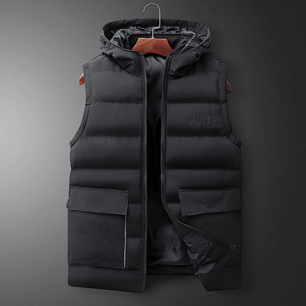 Новая модная мужская Осенняя зимняя куртка для альпинизма с капюшоном, однотонная верхняя одежда, жилет, куртка, топы, блузка - Цвет: 2 BK