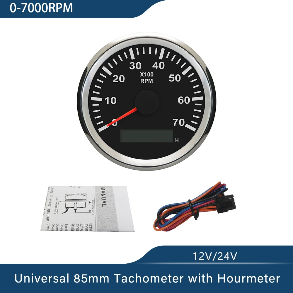 Marine 85mm Tachometer Car Truck Boat Tacho Gauge with LCD Digital Hourmeter Waterproof 3K 4K 6K 7K 8K 9-32V